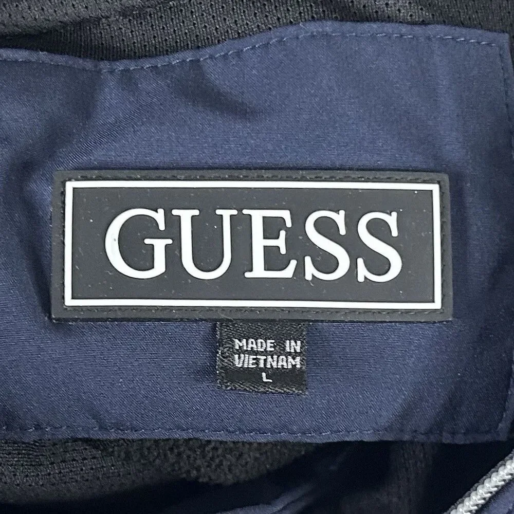 Guess Large Hooded Soft Shell Jacket Full Zip Fleece Lined Navy Blue Poly Blend - Picture 3 of 5